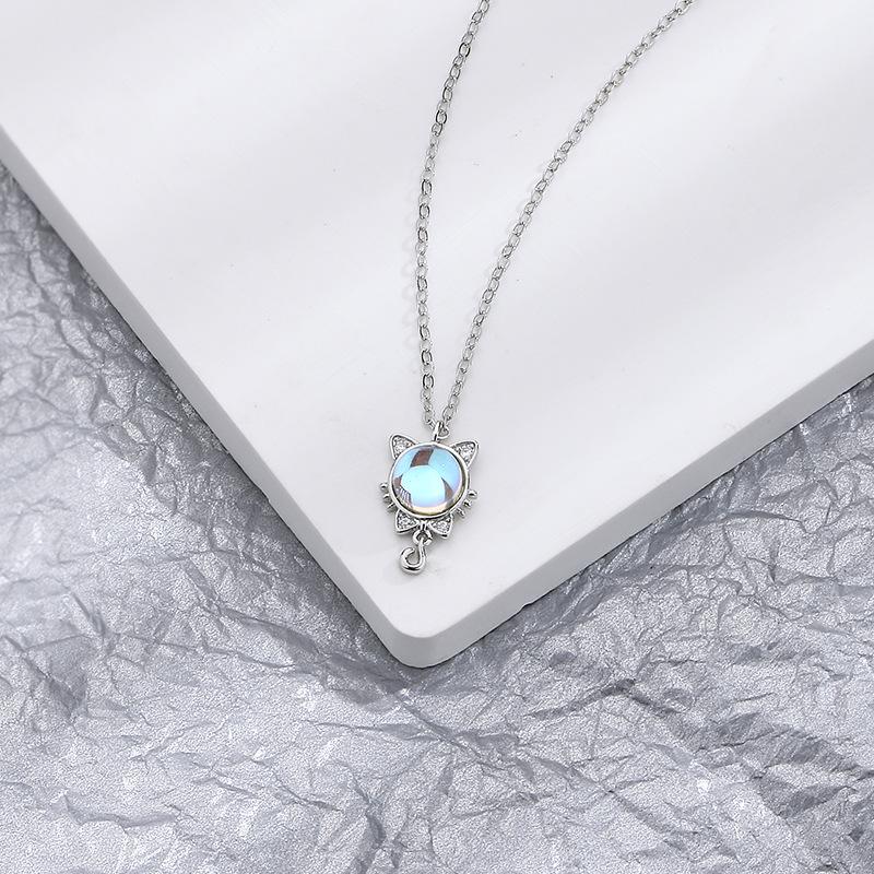 S925 stříbrný náhrdelník z měsíčního kamene náhrdelník s mašlí pro ženy sladký a roztomilý styl internetové celebrity polární záře glazovaný řetěz klíční kosti