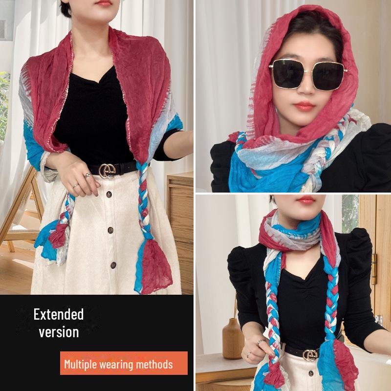 Μεταξωτό Πλισέ Μαντήλι Κεφαλής & Σάλι για Προστασία από τον Ήλιο για Όλες τις Εποχές