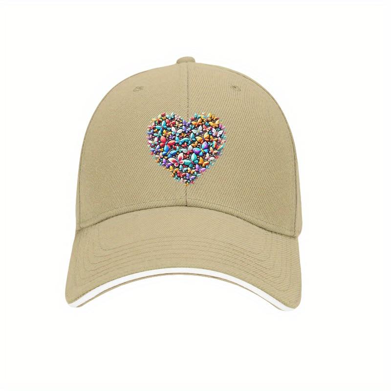 Colorful Butterfly Heart Baseball Cap Polyester Adjustable Dad Hat Casual Unisex for All Seasons