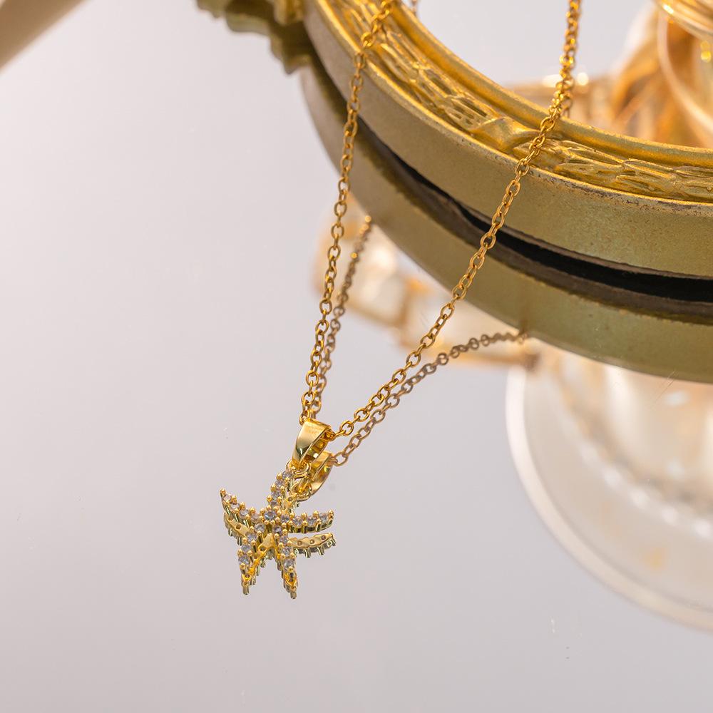 Damen Mädchen Mode Meerestiere Halskette Edelstahl Kette Glänzend Zirkon Seestern Muschel Oktopus Schmuck Zubehör Geschenke
