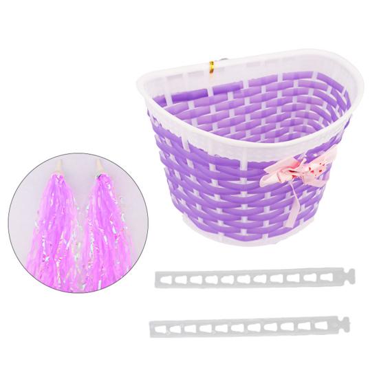 Kids Bicycle Front Basket with Ribbon Bow Toddlers Boys Girls Balance Bike Handmade Woven Storage Basket Bike Accessories