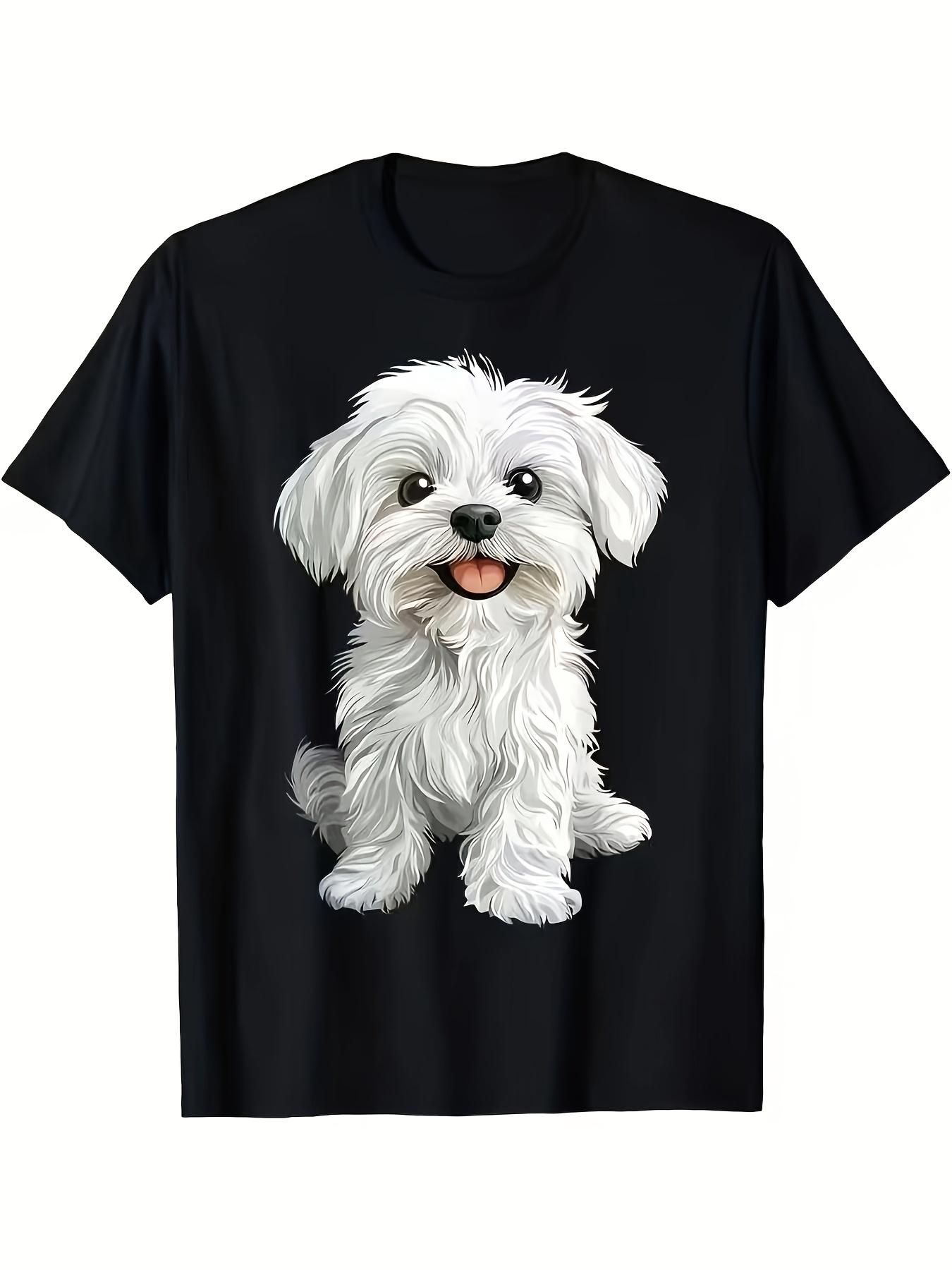 Maltese Dog T-Shirt Suitable for Men ; Women - Cute Maltese Puppy with Expressive Eyes. Soft Round Neck Casual Summer Shirt. Random Maltese Puppy Prin M дубильная кора