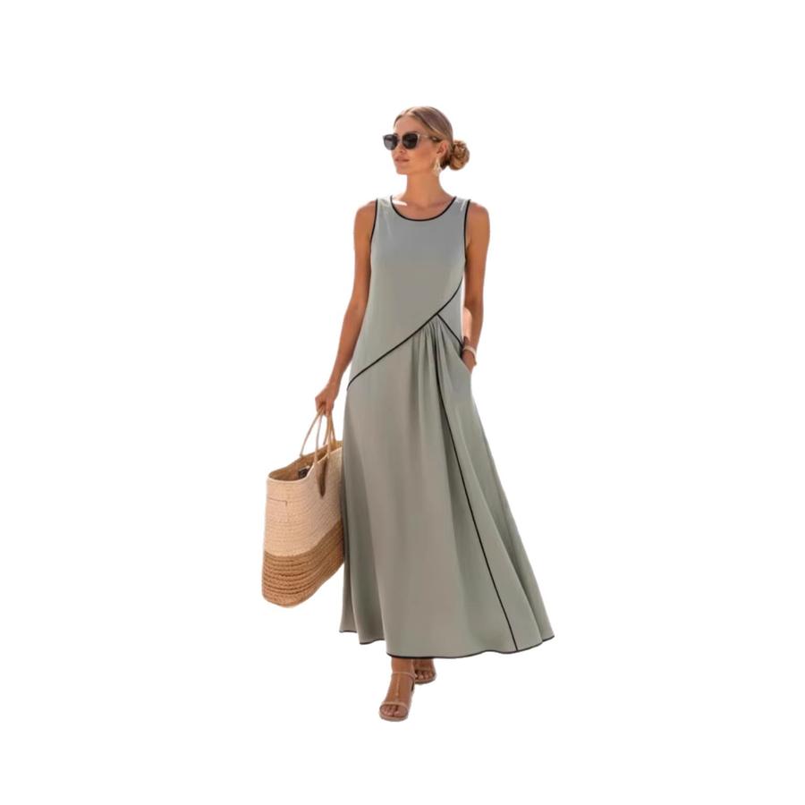 Summer New Women's Mediterranean Vacation Style Dress Women's Color Block Ruffled A-Line Dress