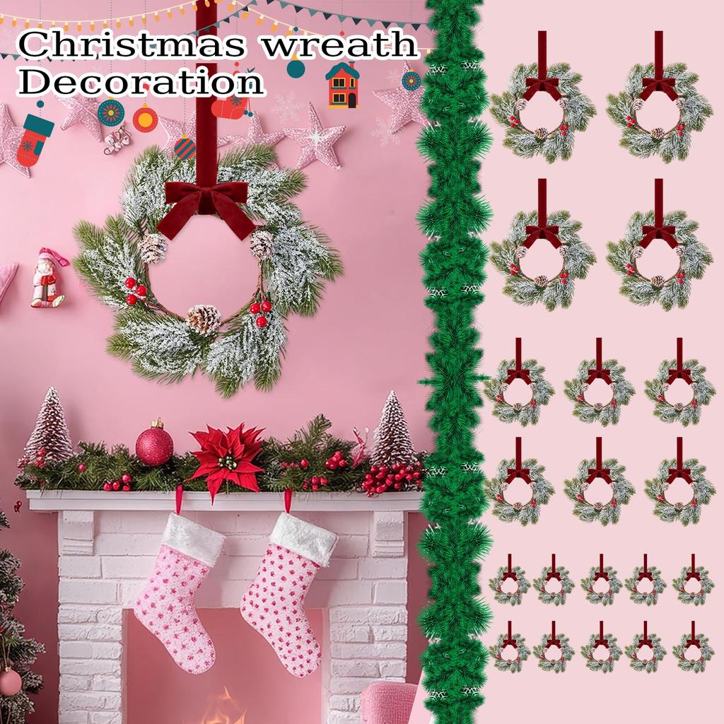 Christmas Wreath For Cabinets Kitchen, 11 Inch Hanging Small Christmas Wreaths With Red Bows Cedar Bra