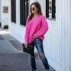 V Neck Casual Women Pulovers Sweaters Boho Holiday Knitwear Sweater Oversize Long Sleeve Solid Jumper Top