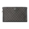 Ophidia Doppel G Logo Reißverschluss Canvas mit Lederbesatz Kosmetiktasche Herren Kosmetiktasche Grau Schwarz 598234-UULBN-1244