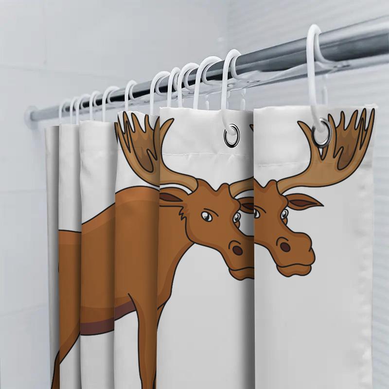 Whimsical Moose Shower Curtain Decor Brooklyn Home Bath Liner For Kids Adults Waterproof Fabric With Hook Rings Set