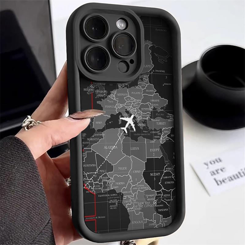 

Monochrome World Map Travel Airplane Route Art Phone Case for iPhone 17 16 15 14 13 12 11 Series Pro Max iphone 17 Air