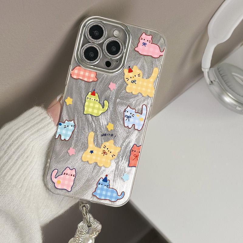 

Plaid Kitten Rhinestone Lens Hard Case for Apple 17 Pro Max, 14, 15, and 16 Pro Phones 17 Air