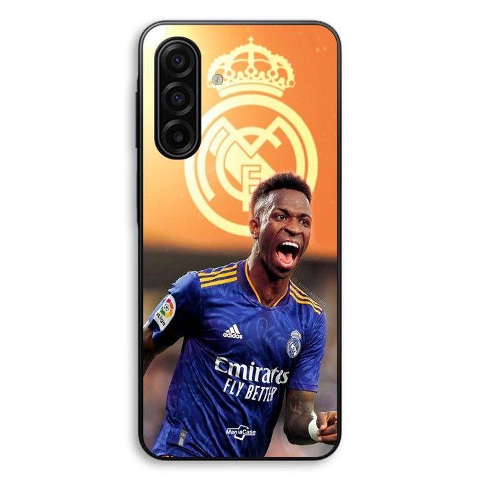 Coque de téléphone - MANIACASE - Samsung Galaxy A27 - Silicone TPU - Motif Vini JR Real Madrid bleu et jaune - Noire