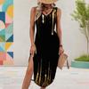 Women Plus Size Sleeveless U Neck Printed Light Purple High Side Slit Midi Dress