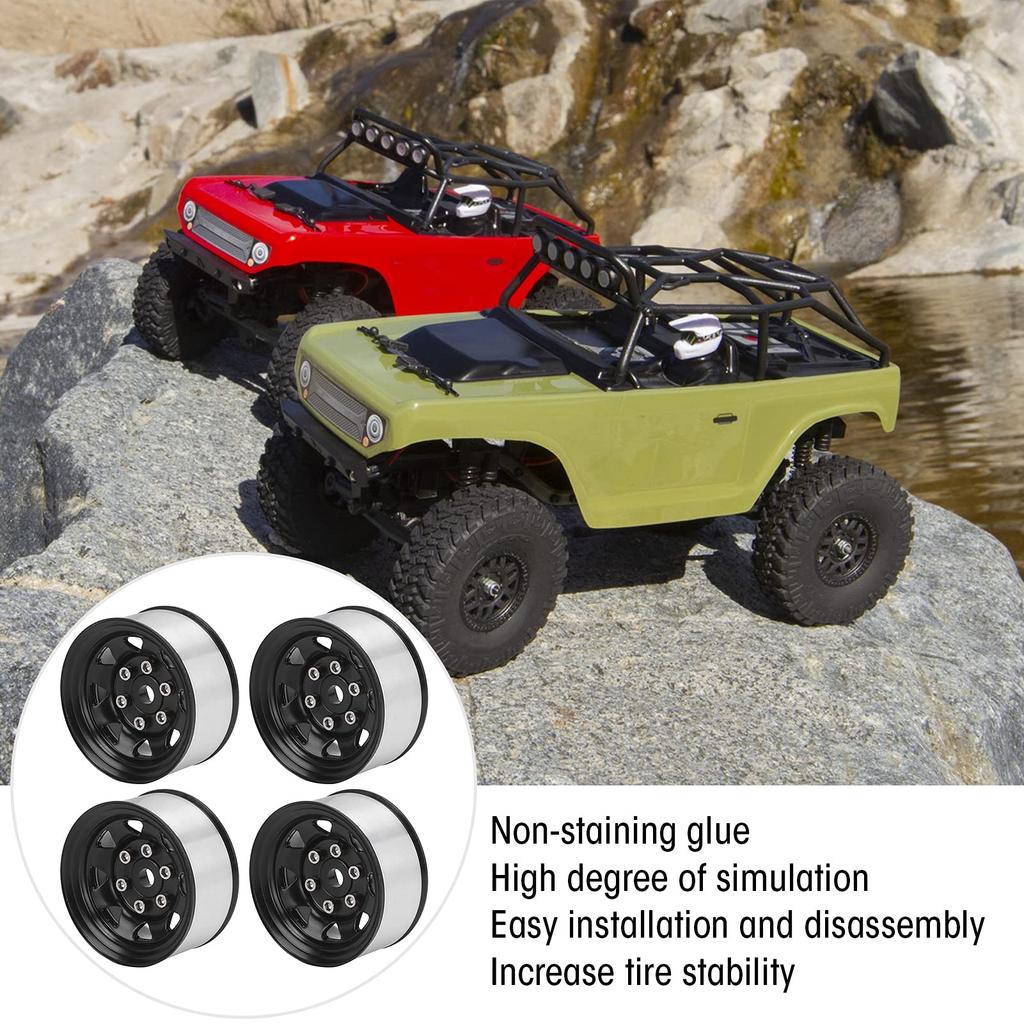 4pcs 1.55" RC Wheel Rim Hubs Axial AX90069 for Crawlers, Universal RC Wheel Hubs, Black