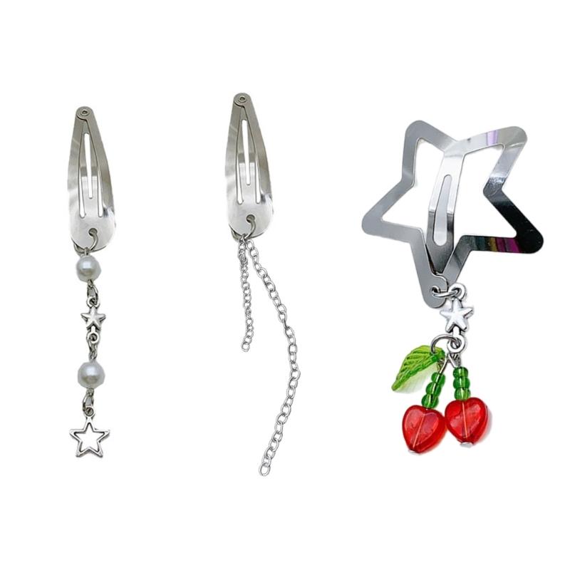 Star Pearl Hair Slides Y2k Style Bangs Hairclip Vintage Fringe Chain Hair Accessory Versatile Cherry Hairpin Jewelry
