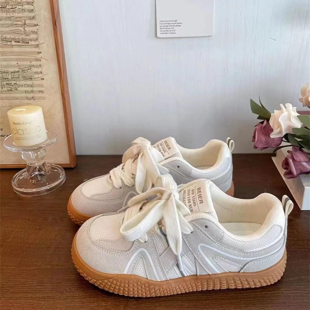 Fashion Autumn New Sports Shoes Women's Fashion Round Head Net Cloth Breathable Front Lacing Soft Sole Non-slip Single Shoes