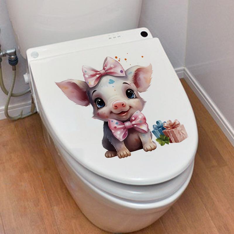 Cute Cartoon Little Pig Bathroom Creative Toilet Sticker Decoration Toilet Lid Waterproof Sticker