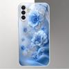 Blue flower electroplated glass phone case suitable for Samsung Galaxy S26 S25 S24 S23 S22 S20FE/Ultra/Plus anti drop back cover