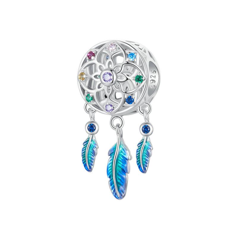 BAMOER 925 Sterling Silver Rainbow Dreamcatcher Pendant Charms Fit Women Bracelet DIY Fine Jewelry Gift 925 Silver Charm Beads