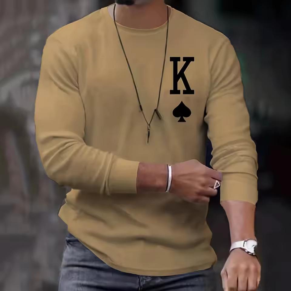 

Fashion Men s Long Sleeve T-shirts Poker Printed Loose O-neck Tops Oversized Daily T Shirt For Men 5XL зелёный