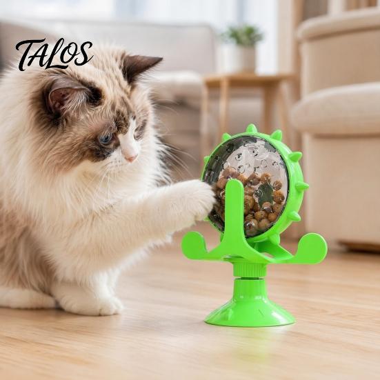 Talos Windmill Cat Treat Dispenser, Interactive Rotating Food Dispenser Toy, Suction Cup Fun Puzzle Feeder for Indoor Cats Solo Play, Mental