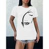 Minimalist Female Line Art Print White Tee: Chic Casual Short-Sleeve Top for Women