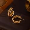 18K Gold Plated Irregular Twisted Rope & Chain C-Shaped Stud Earrings for Women