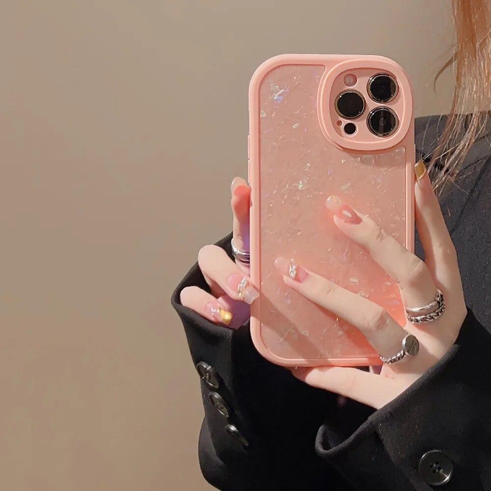 Ins Shell Texture Shockproof Phone Case For iPhone 15 14 13 12 11 Pro Max XS X XR 7 8 Plus SE 3 Mini Soft Silicone Bumper Cover