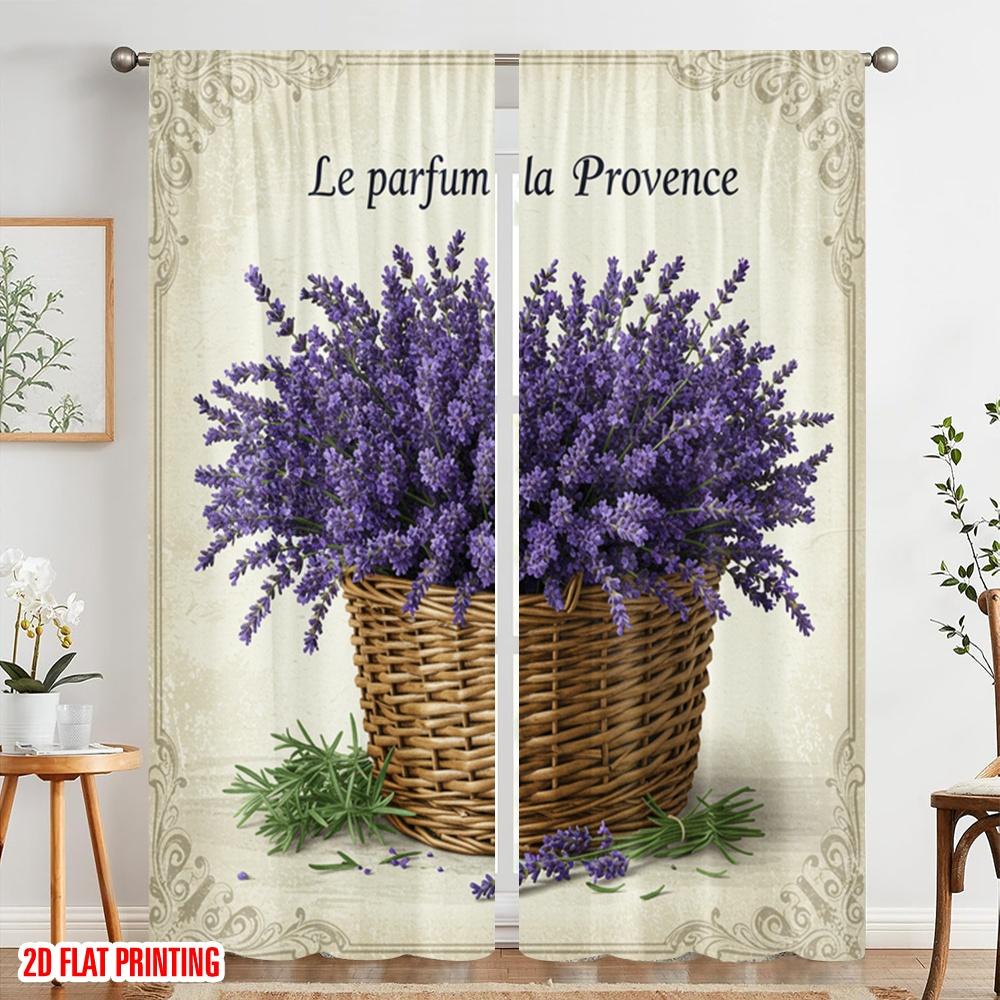 2pcs 2D Flat Printing Curtain Lavender Basket Provence French Polyester Without Electricity Family Party for Multipurpose Event