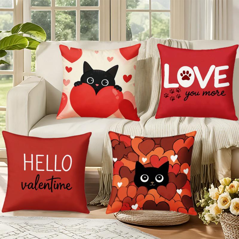 Valentinstag Niedliche Katze Digitaler Buchstabendruck Leinenmaterial Heimdekoration Wohnzimmer Sofakissenbezug