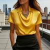 Damen Oberteile Revers Schwingender Kragen Kurzarm Lässiges Hemd Glattes Satin Lockere Passform Sommer Hemd Oberteile Tägliche Kleidung
