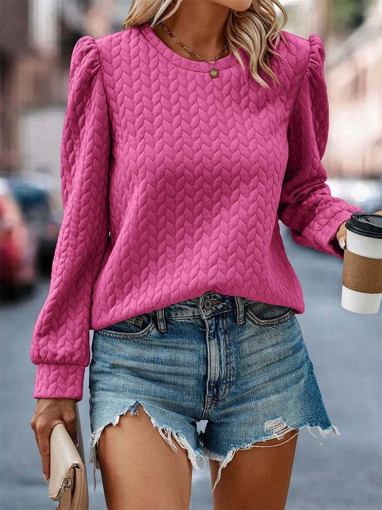 2024 Autumn/Winter Women's Cable Knit Loose Long Sleeve Round Neck Pullover