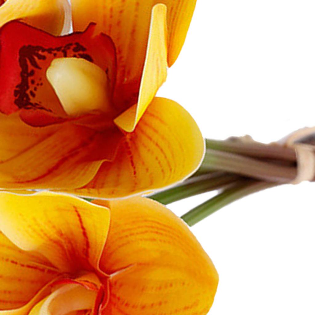 6 Stem Faux Orchid Decor 3D Printed Silk Flowers Iron Wire Stem Orchid Floral Decorations for