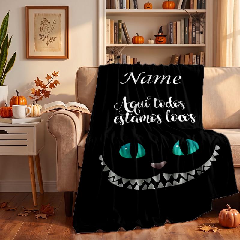 Cheshire Cat Custom Flannel Blankets Soft Warm Cozy Throws for Home Decor Holiday Gifts