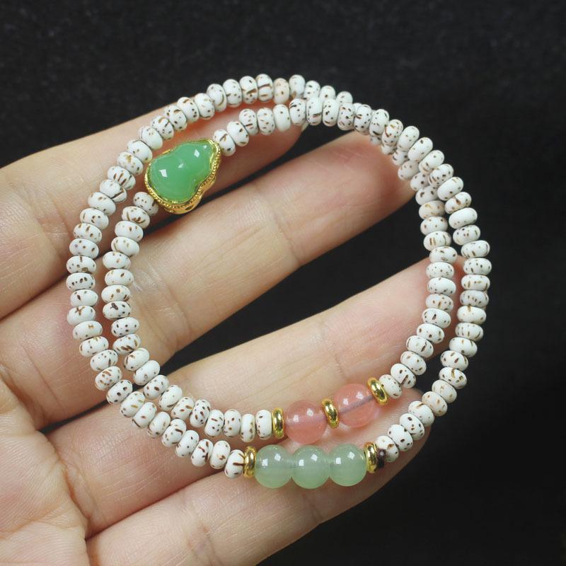 

Star Moon Bodhi Double Layer Bracelet with Green Gourd, Chinese Style Women s Simple Jewelry Gift
