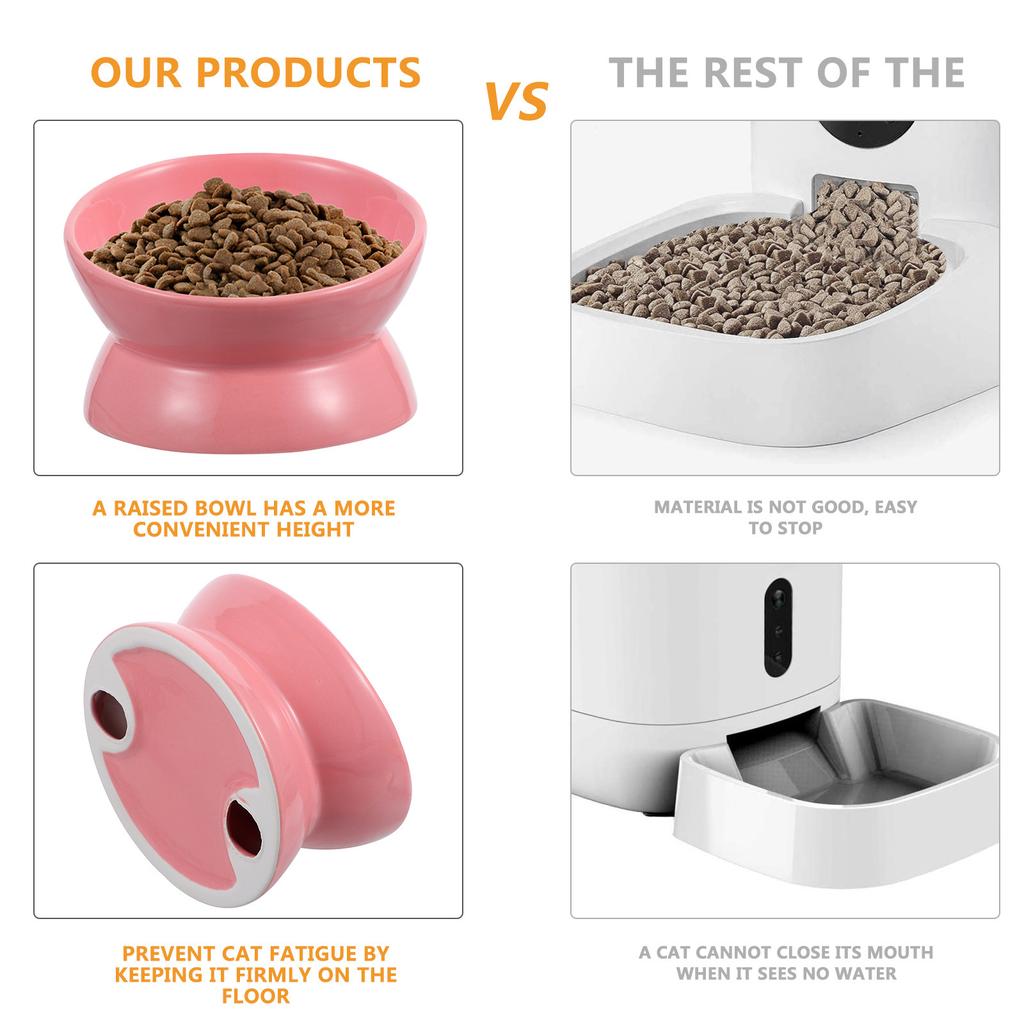 Ceramic Raised Cat Food Bowl Elevated Feeding Slanted Design Protects Neck Prevents Vomiting Easy Clean Dishwasher Safe Pet
