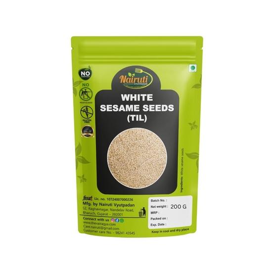 

Nairuti Vyutpadan White Sesame Seeds 200g – Premium Safed Til | 100% Natural & Nutrient-Rich | Ideal for Cooking, Baking & Garnishing 200GM