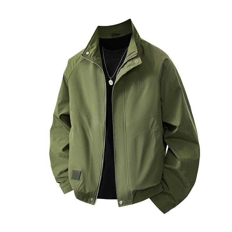 Autumn and winter new hooded jacket simple fashion trend versatile work casual men's green thin coat