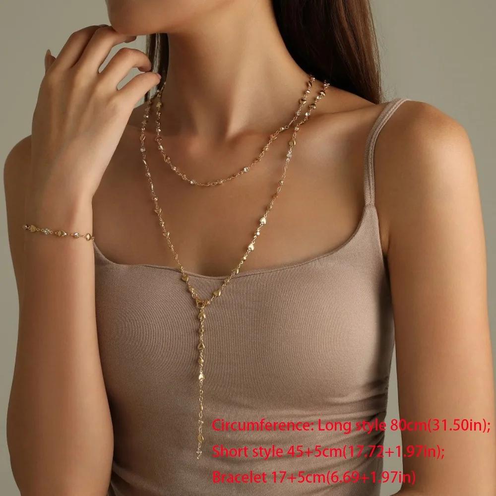 New Alloy Pentagram Star Pendant Silver Color Punk Long Chain Necklace Double Layer Y2K Style Choker