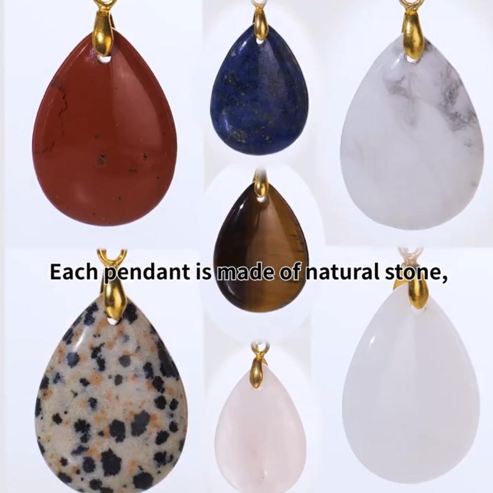 New Fashion Natural Stone Crystal Pendant Teardrop Simple Pendant Necklace Earrings Making Jewelry With Chain Collar