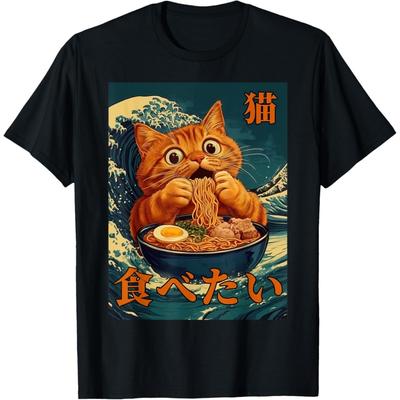 Evports Katzen Ramen Japanische Grafik Kunst Kinder Männer Frauen Lustiges Anime T-Shirt
