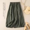 Damen Übergröße Retro High Waist A-Linien Midi-Rock - Imitation Leinen, Sommer Schlankmachender Stil