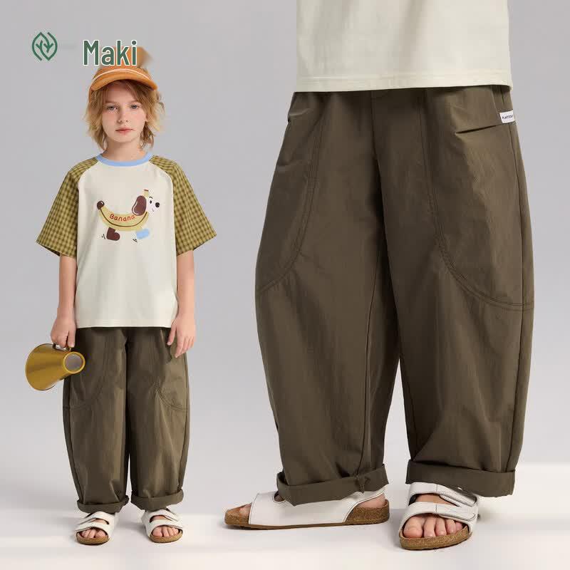 Boys  Elastic Waist Casual Curved Pants 140