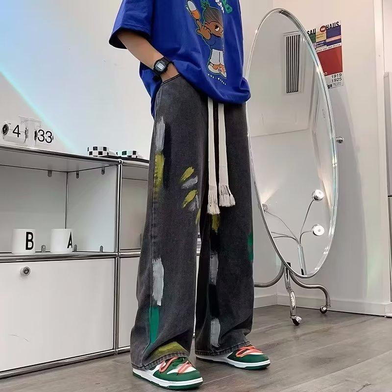 

JYL Men s Straight Jeans American Splash Wide-Leg Autumn New Couple Casual Denim Pants XL амарантовий