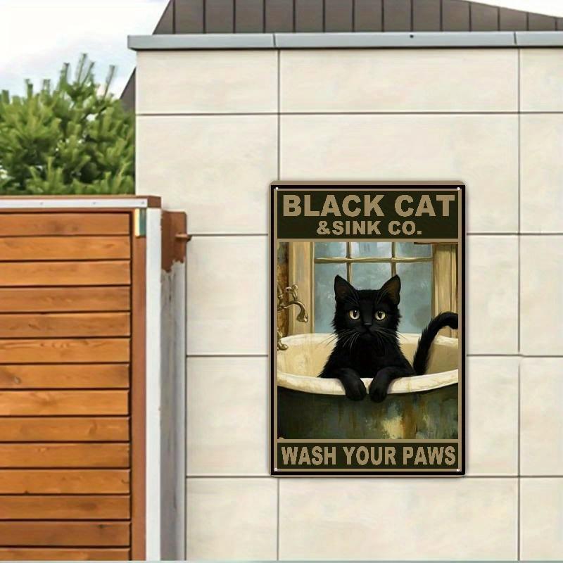 Vintage Black Cat "Wash Your Paws" Metal Tin Sign - Humorous Bathroom Wall Art, Rustic Farmhouse Decor for Home, Bathroom Decor