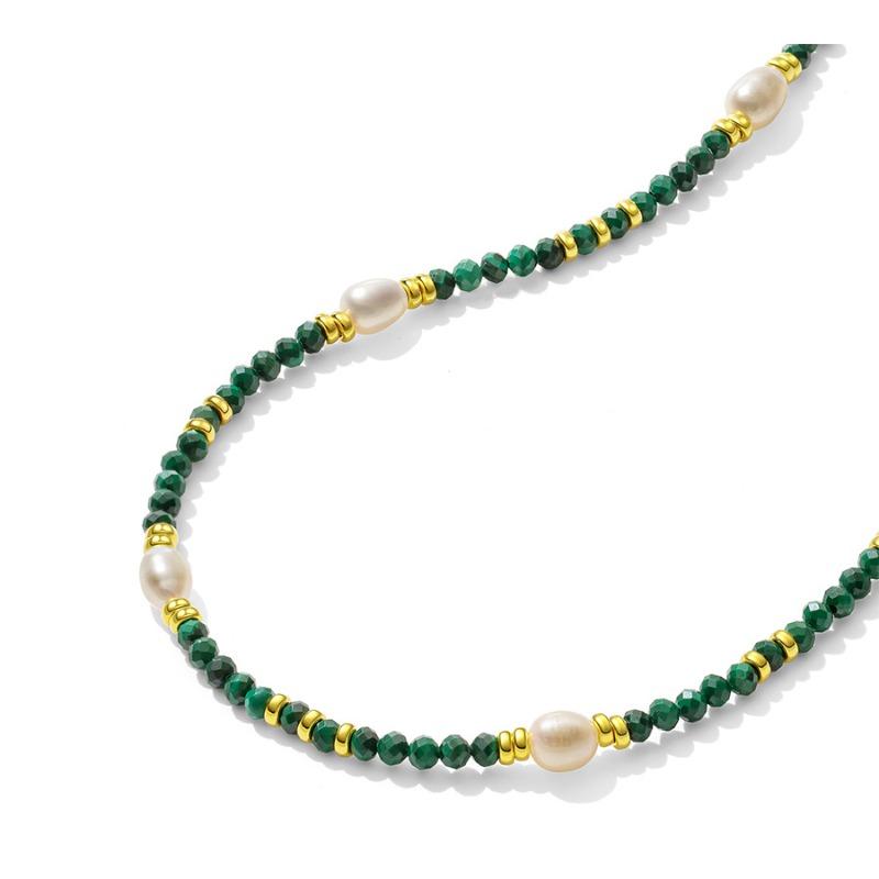 Tuiying-003 Jewelry & Bijouterie Women's Gold Natural Malachite And Freshwater Pearl Beaded Necklace Plated Copper Choker Jewelry