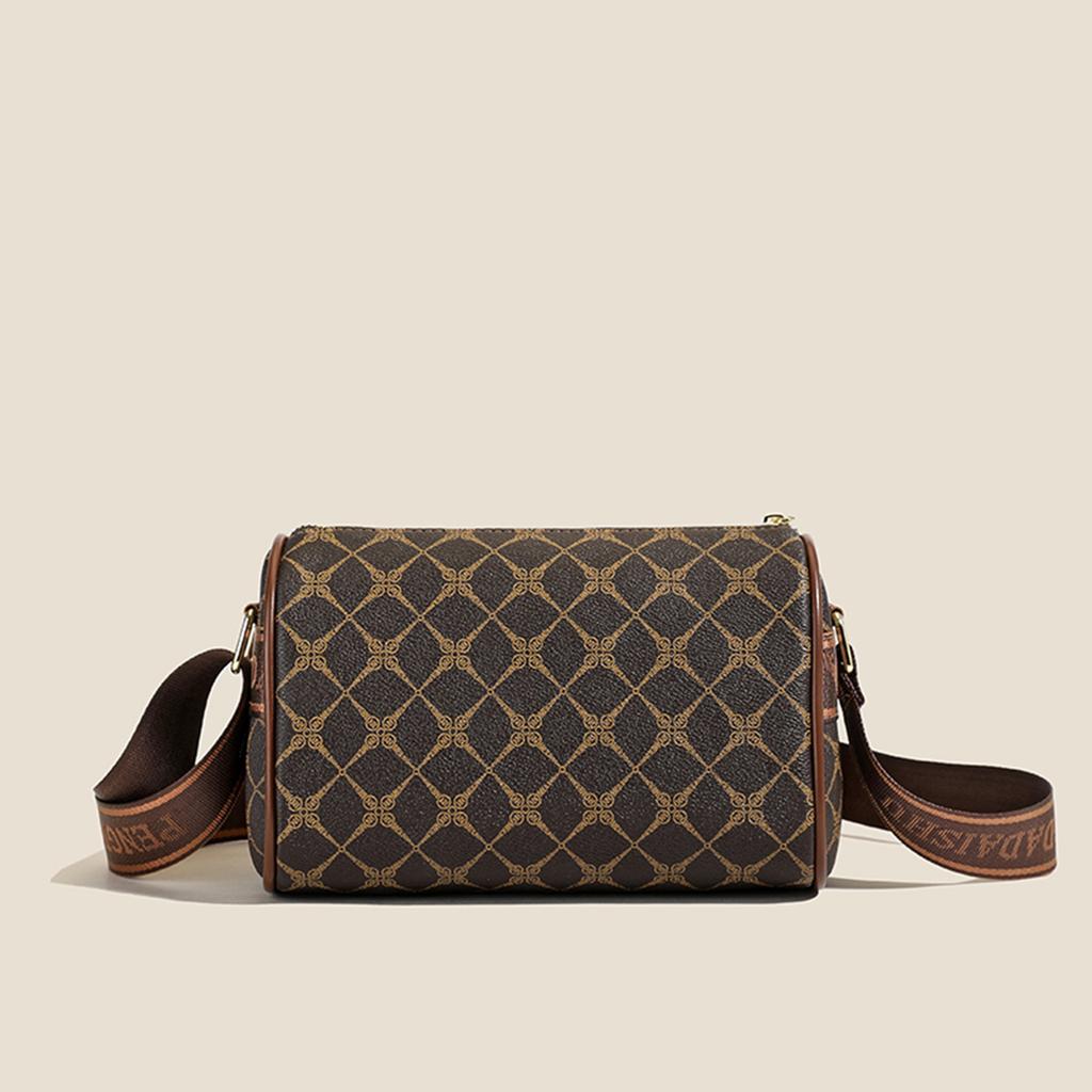 Women's Vintage Geometric Shoulder Bag PU Leather Handbag with Kangaroo Logo & Zipper for Daily Essentials Crossbody Bag