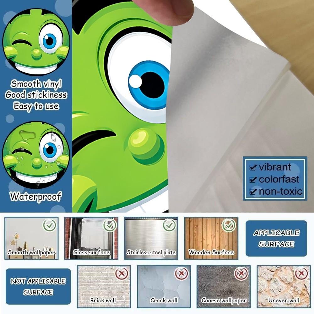 Funny Cartoon Face Trash Bin Sticker Water Block Vivid Expression Recycle Bin Sticker Easy Paste Sun Proof Tough Bin Wrap Decal
