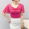 New Fashion Women's Chic Butterfly Sleeve Hot Diamonds Summer T-shirt Sexy Square Neck Slim Mesh Tops Elegant Female Tees