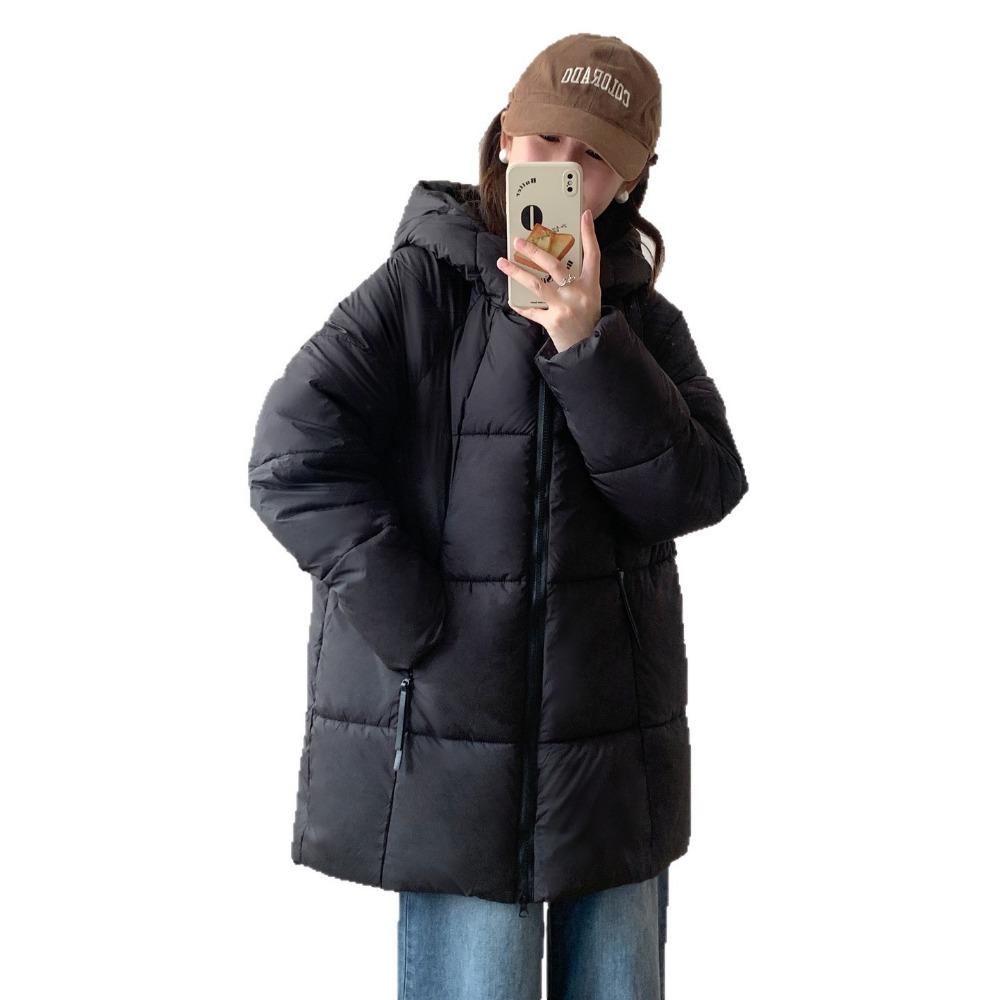 Down cotton-padded clothes women's 2025 new hooded medium and long thickened casual winter bread clothes thickened large cotton-padded jacket