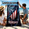 Custom Name Personalized Atletico Madrid Print Beach Towel, for Trip Camping Beach Party Home Decor, Birthday Gift for Family & Friends
