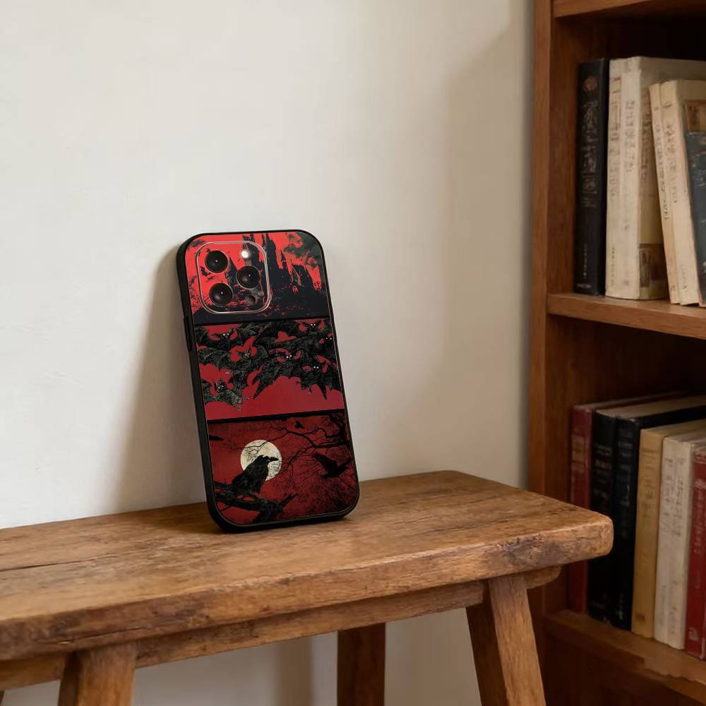

Vintage Red Bats Skull Trendy Pattern Phone Case For iPhone17,16,15,14,13,12,11 Plus,Pro Magnetic with Magsafe Wireless Charging iPhone16Plus